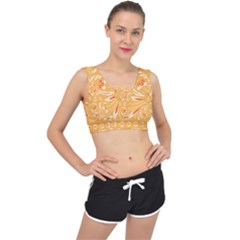 Orange Pattern V-back Sports Bra by Eskimos