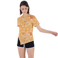 Orange Pattern Asymmetrical Short Sleeve Sports Tee by Eskimos