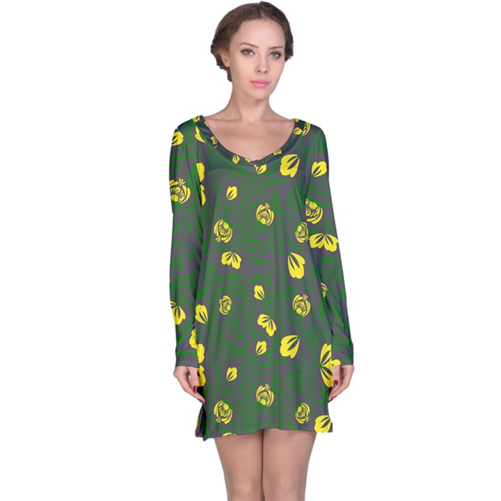 Yellow flowers Long Sleeve Nightdress