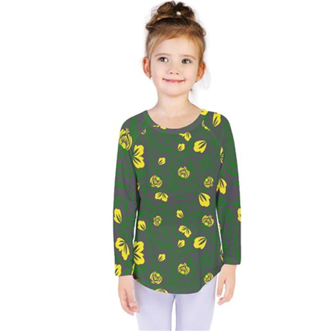 Yellow Flowers Kids  Long Sleeve Tee by Eskimos