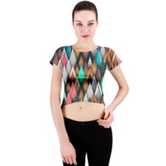 Abstract Triangle Tree Crew Neck Crop Top by Dutashop