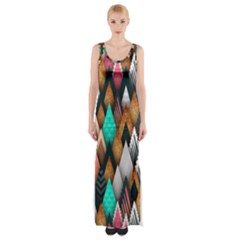 Abstract Triangle Tree Thigh Split Maxi Dress