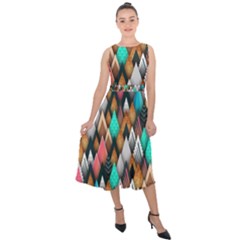 Abstract Triangle Tree Midi Tie-back Chiffon Dress by Dutashop