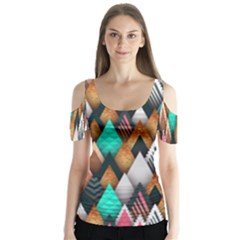 Abstract Triangle Tree Butterfly Sleeve Cutout Tee 