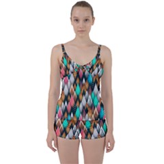 Abstract Triangle Tree Tie Front Two Piece Tankini