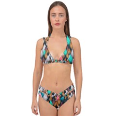 Abstract Triangle Tree Double Strap Halter Bikini Set