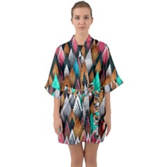 Abstract Triangle Tree Half Sleeve Satin Kimono 