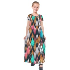 Abstract Triangle Tree Kids  Short Sleeve Maxi Dress by Dutashop