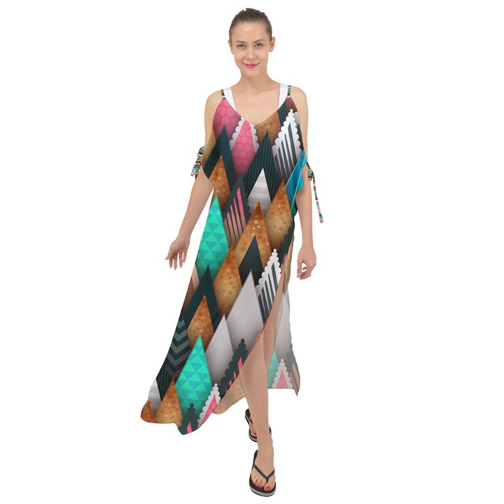 Abstract Triangle Tree Maxi Chiffon Cover Up Dress