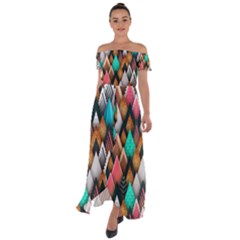 Abstract Triangle Tree Off Shoulder Open Front Chiffon Dress