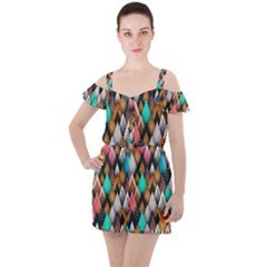 Abstract Triangle Tree Ruffle Cut Out Chiffon Playsuit by Dutashop