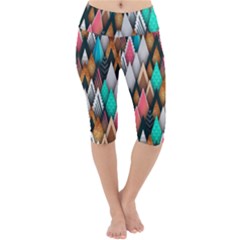 Abstract Triangle Tree Lightweight Velour Cropped Yoga Leggings by Dutashop