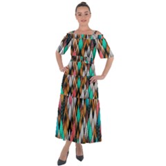 Abstract Triangle Tree Shoulder Straps Boho Maxi Dress 