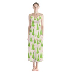 Christmas Green Tree Button Up Chiffon Maxi Dress by Dutashop