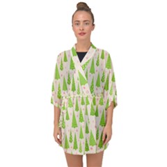 Christmas Green Tree Half Sleeve Chiffon Kimono by Dutashop