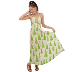 Christmas Green Tree Backless Maxi Beach Dress