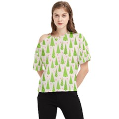 Christmas Green Tree One Shoulder Cut Out Tee