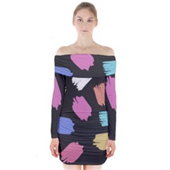 Many Colors Pattern Seamless Long Sleeve Off Shoulder Dress
