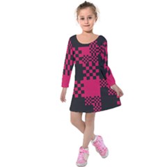 Cube Square Block Shape Kids  Long Sleeve Velvet Dress by Dutashop