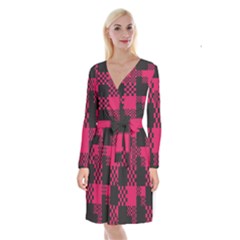 Cube Square Block Shape Long Sleeve Velvet Front Wrap Dress