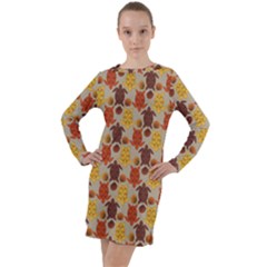 Sea Turtle Sea Life Pattern Long Sleeve Hoodie Dress by Dutashop