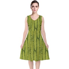 Fern Texture Nature Leaves V-neck Midi Sleeveless Dress  by Dutashop