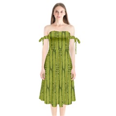 Fern Texture Nature Leaves Shoulder Tie Bardot Midi Dress