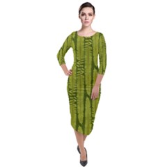 Fern Texture Nature Leaves Quarter Sleeve Midi Velour Bodycon Dress by Dutashop