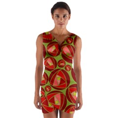 Abstract Rose Garden Red Wrap Front Bodycon Dress