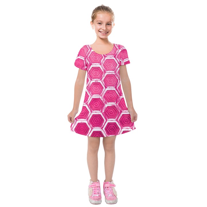 Hexagon Windows Kids  Short Sleeve Velvet Dress