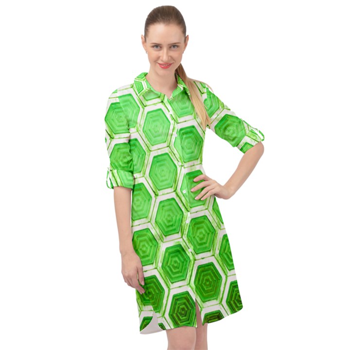 Hexagon Windows Long Sleeve Mini Shirt Dress