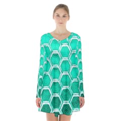 Hexagon Windows Long Sleeve Velvet V-neck Dress by essentialimage365