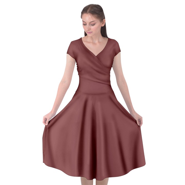 Brandy Brown Cap Sleeve Wrap Front Dress