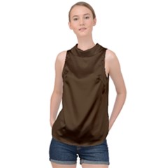 Brunette Brown High Neck Satin Top by FabChoice