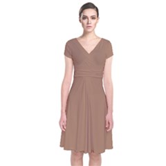 Cafe Au Lait Short Sleeve Front Wrap Dress by FabChoice