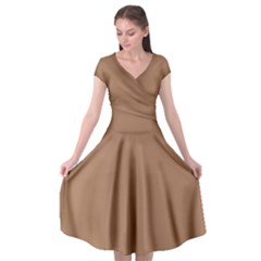 Cafe Au Lait Cap Sleeve Wrap Front Dress by FabChoice