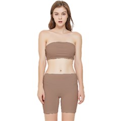 Cafe Au Lait Stretch Shorts And Tube Top Set