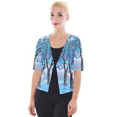 Crystal Blue Tree Cropped Button Cardigan