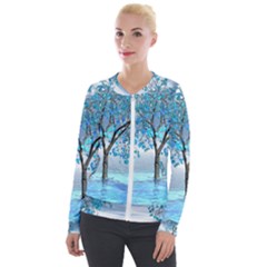 Crystal Blue Tree Velvet Zip Up Jacket by icarusismartdesigns