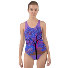 Tree Sunset Cut-out Back One Piece Swimsuit