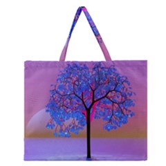 Tree Sunset Zipper Large Tote Bag