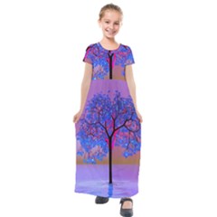 Tree Sunset Kids  Short Sleeve Maxi Dress