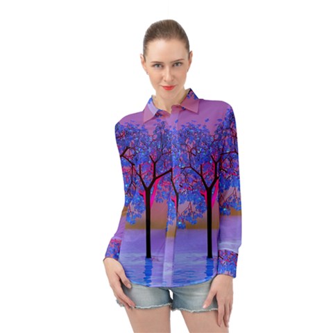 Tree Sunset Long Sleeve Chiffon Shirt by icarusismartdesigns