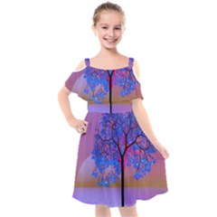 Tree Sunset Kids  Cut Out Shoulders Chiffon Dress by icarusismartdesigns