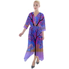 Tree Sunset Quarter Sleeve Wrap Front Maxi Dress