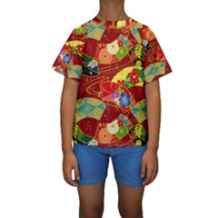 Floral Abstract Kids  Short Sleeve Swimwear by icarusismartdesigns