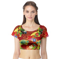 Floral Abstract Short Sleeve Crop Top by icarusismartdesigns