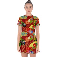 Floral Abstract Drop Hem Mini Chiffon Dress by icarusismartdesigns