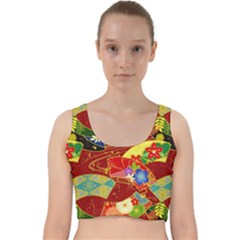 Floral Abstract Velvet Racer Back Crop Top