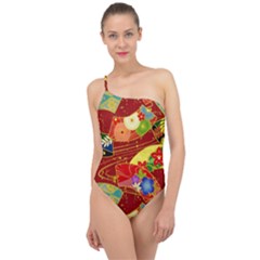 Floral Abstract Classic One Shoulder Swimsuit by icarusismartdesigns